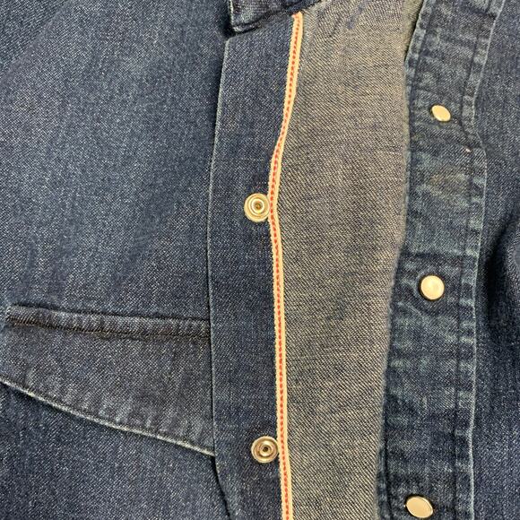 L Indigo Wash Selvedge Cotton Snaps Two Pockets Western Long Sleeve Shirt - Picture 8 of 8